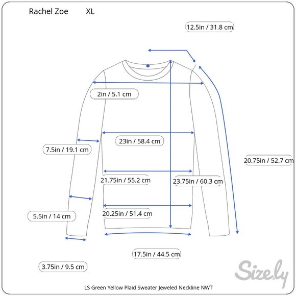 Rachel Zoe Long Sleeve Green Yellow Black Plaid Sweater Jeweled Neckline XL NWT - Picture 8 of 8